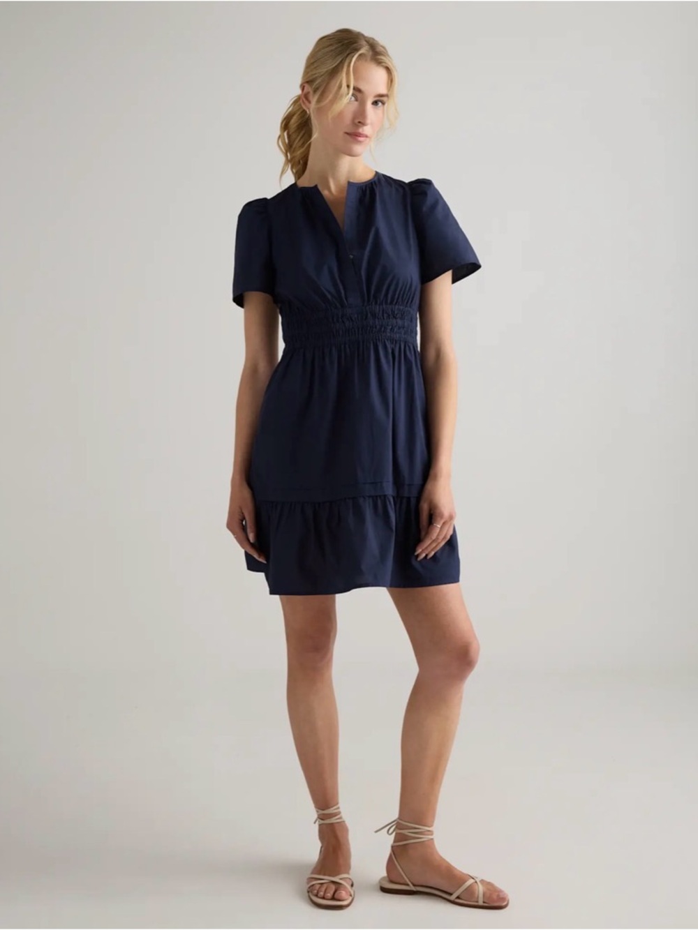 Quince | 100% Organic Cotton Poplin Tiered Mini Dress | large